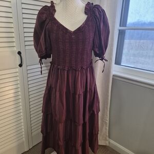 LoveShackFancy Burgundy Puff Sleeve Dress